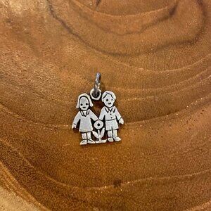 RETIRED James Avery "Love Is" Boy and Girl with Flower Charm, Sterling Silver